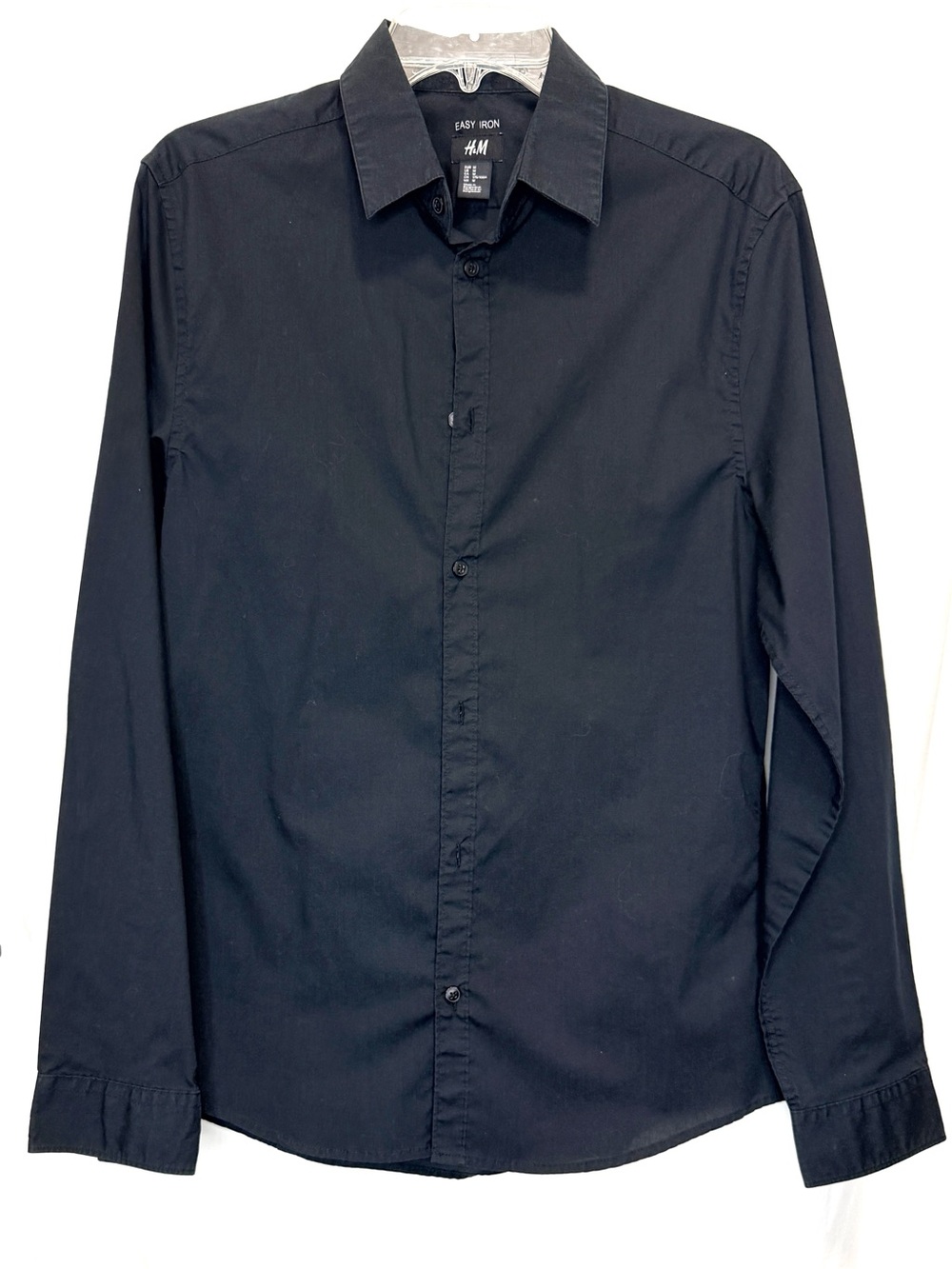 EUC-H&M Easy Iron Slim Fit Button Down Long Sleeve Men's Dress Shirt Black MD